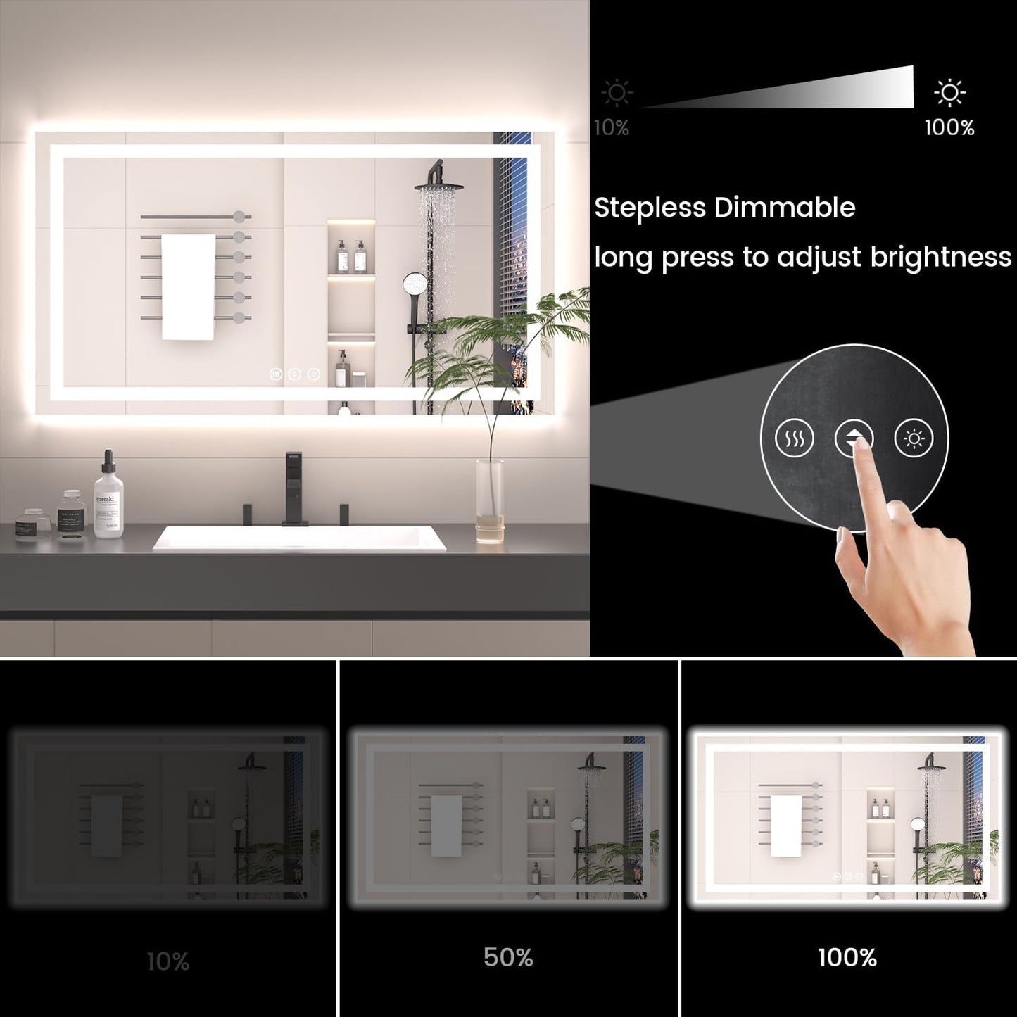 24X48 LED Bathroom Mirror with Lights, Anti-Fog, Backlit + Front Lit (CRI>90), Lighted Bathroom Vanity Mirror for Wall, Memory Function, Dimmable, Tempered Glass, Shatter-Proof