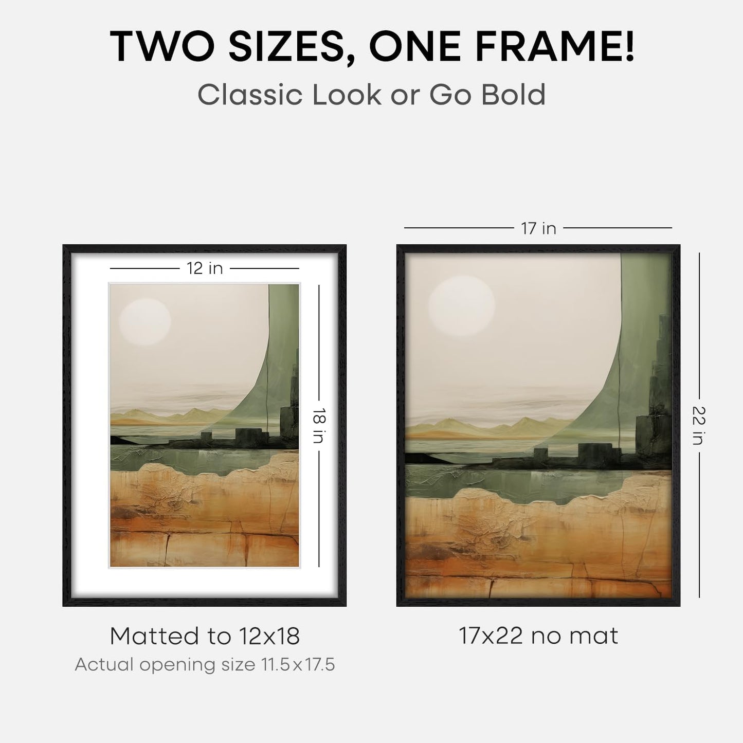 Homeforia 17x22 Picture Frame Black Wood, High End Oak 17x22 Poster Frames with Mat 12x18 Photo, 17 x 22 Wooden Frame Matted to 12 by 18 Print, 22x17 Hanging Frames, Tempered Glass, Wall Kit, Set of 1