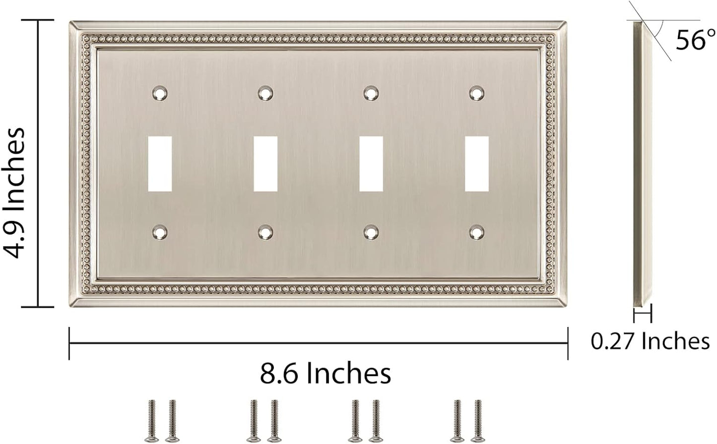 Henne Bery Sunken Pearls Heavy Duty Decorative Wall Plate Switch Plate Outlet Cover (Quad Toggle, Satin Nickel)