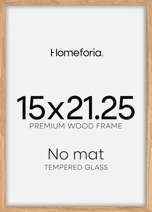 Homeforia 15x21.25 Puzzle Frame Wooden, High End Natural Oak 15 x 21.25 Picture Frames Light Wood without Mat, 21.25x15 Poster Frame for Wall, 15by21.25 Thin Frames, Tempered Glass, Wall Kit, Set of 1