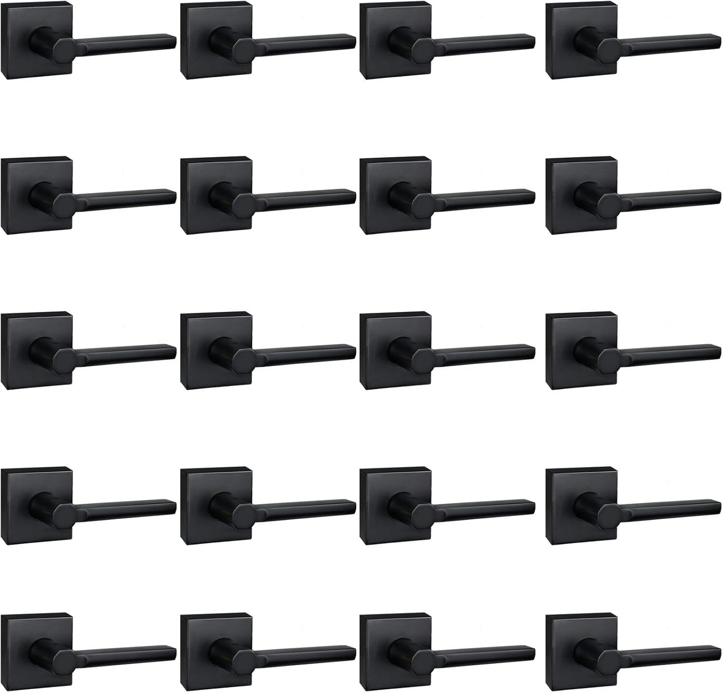 20 Pack Dummy Door Levers in Matte Black, Heavy Duty Interior Handle Lock for Closet Pantry, Non-Turning, Single Sided, Reversible for Left/Right Hand