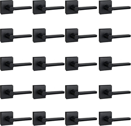 20 Pack Dummy Door Levers in Matte Black, Heavy Duty Interior Handle Lock for Closet Pantry, Non-Turning, Single Sided, Reversible for Left/Right Hand