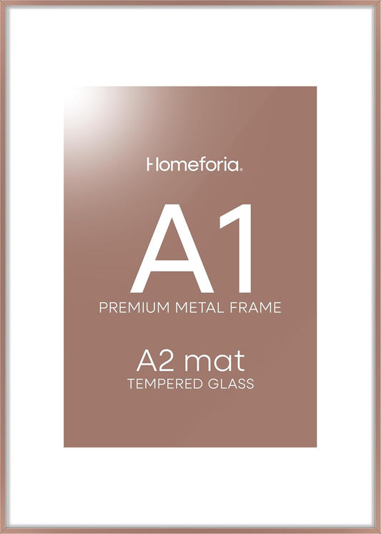 Homeforia A1 Poster Frame Mocha, High End Metal 23.4 x 33.1 inch Large Picture Frames with Mat 16.5 by 23.4 for Photo, A1 Size Frames Matted to A2 Print, 23.4x33.1 Thin Frame, Tempered Glass, Set of 1