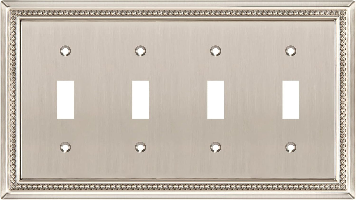 Henne Bery Sunken Pearls Heavy Duty Decorative Wall Plate Switch Plate Outlet Cover (Quad Toggle, Satin Nickel)