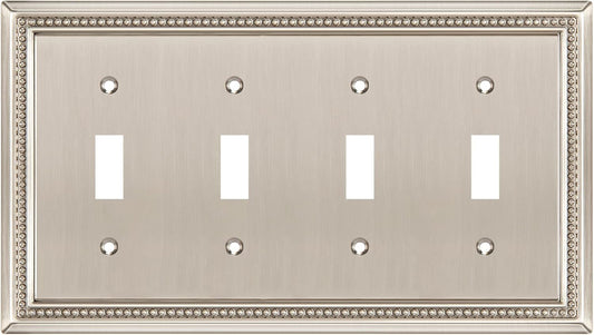 Henne Bery Sunken Pearls Heavy Duty Decorative Wall Plate Switch Plate Outlet Cover (Quad Toggle, Satin Nickel)