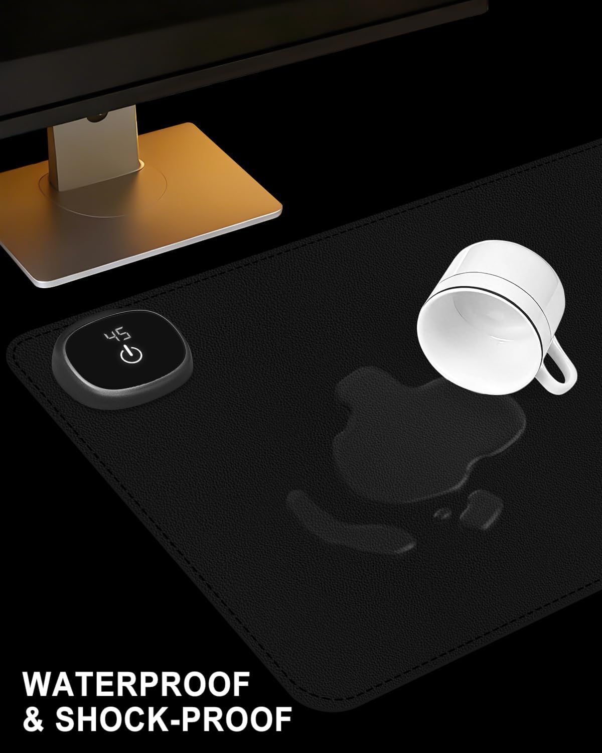Heated Desk Pad, 23.6" x 14.2" Leather Non-Slip Warm Desk Pad, Large Mouse Mat with 3 Levels Heating & 3 Hours Auto Shut-Off, Hand and Foot Warmer for Office, Home, Black