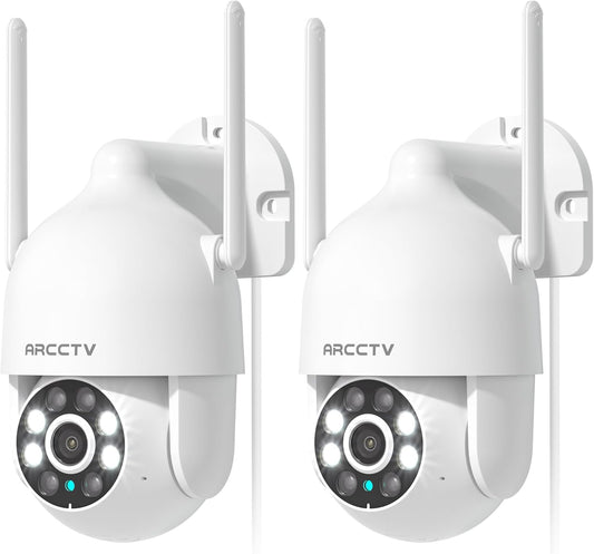 2K Security Cameras Outdoor, 360°Pan-Tilt View 2.4G/5G WiFi Security Camera with Motion Tracking, Spotlight & Siren, 2-Way Audio, Full Color Night Vision, Waterproof (2 Pack)