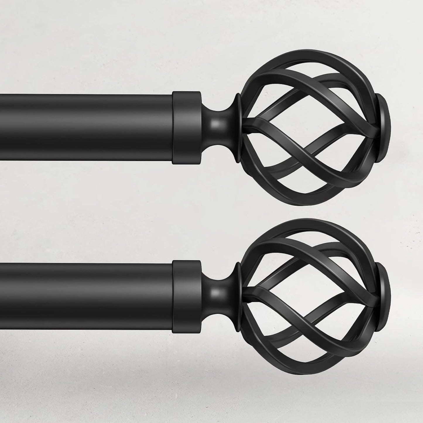 2 Pack Curtain Rods for Windows 28 to 48, 1 Inch Adjustable Decorative Black Curtain Rod, Modern Heavy Duty Drapery Rods with Twisted Cage End, Telescoping Splicing Structure, Size 32"-60"