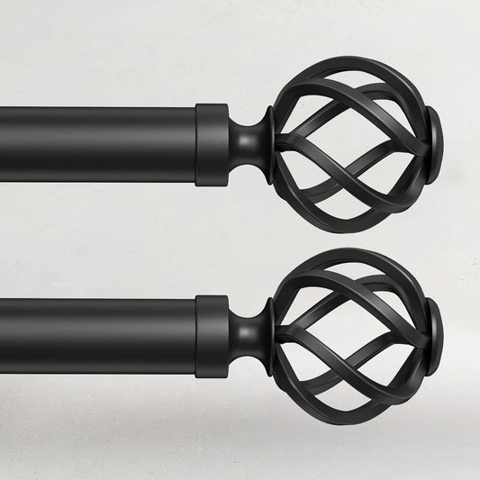 2 Pack Curtain Rods for Windows 48 to 84, 1 Inch Adjustable Decorative Black Curtain Rod with Twisted Cage End, Modern Heavy Duty Drapery Rods for Bedroom, Telescoping Splicing Structure, Size 32"-90"