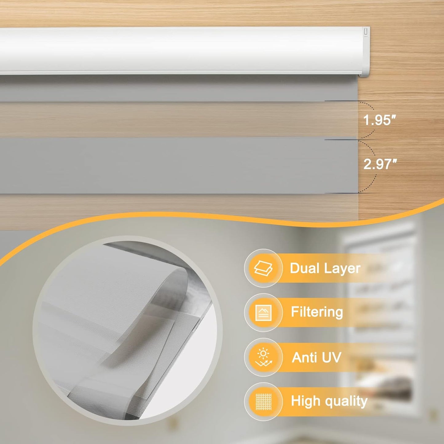 Motorized Blinds with Remote, Cordless Automatic Zebra Shades, Smart Blind for Windows, Grey, 31 x 72