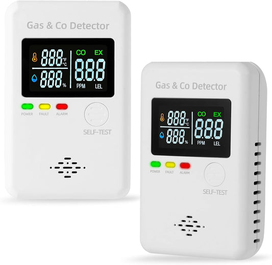2 Packs Combination Natural Gas Detector & Carbon Monoxide Alarm,4-in-1 Real-time Display & Monitor,Low-Concentration Detect,Plug in Propane Detector & CO Alarm for Home,Camping,RV, Apartment