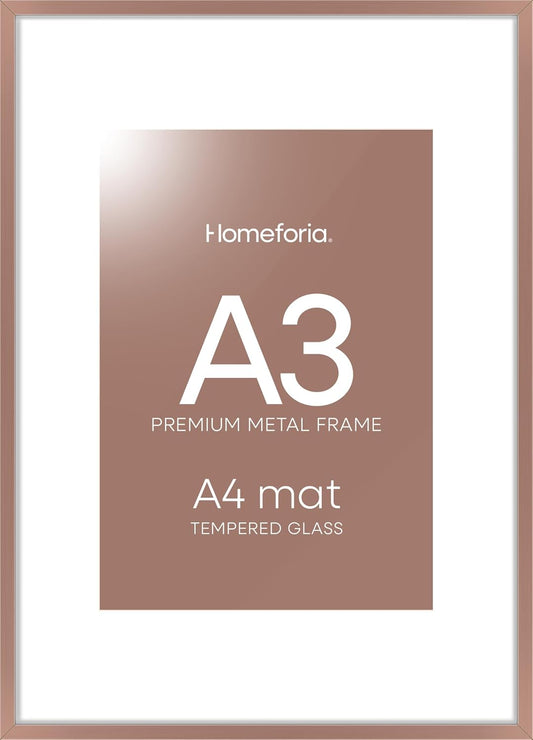 Homeforia A3 Picture Frame Mocha, High End Metal 11.7 x 16.5 inch Poster Frames with Mat 8.3 x 11.7 for Photo, A3 Size Frames Matted to A4 Print, 11.7x16.5 Wall Hanging Frame, Tempered Glass, Set of 1