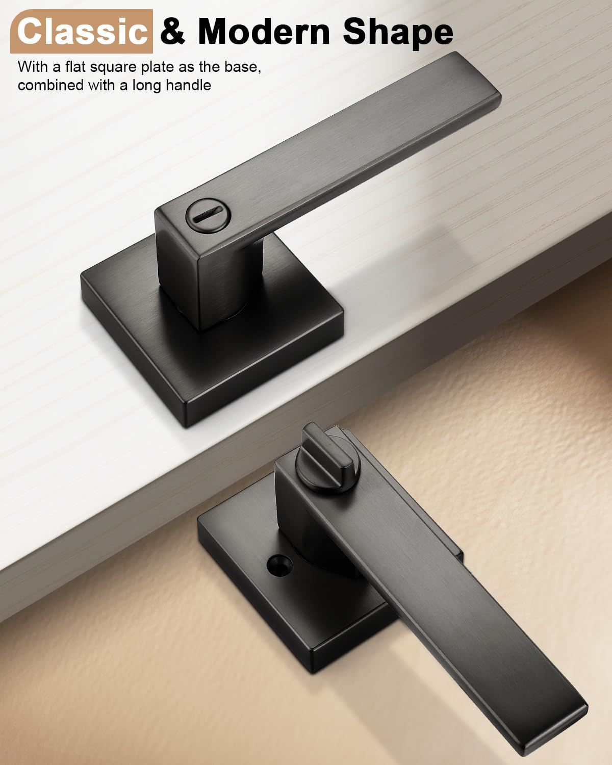 Probrico Privacy Interior Gunmetal Black Door Handles 6 Pack, Grey Heavy Duty Locking Levers for Bedroom & Bathroom