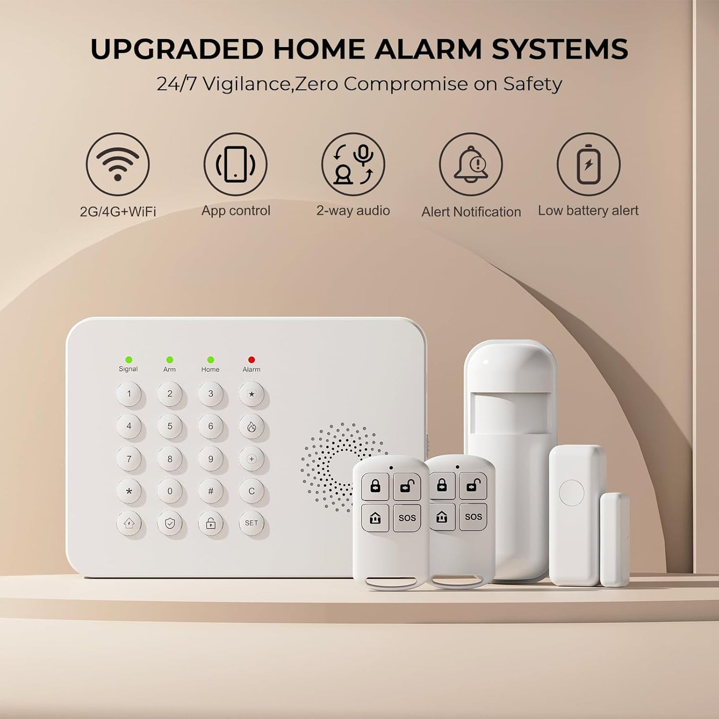 PGST Home Alarm System,Wireless Home Security System with Door and Motion Sensors,5 Piece Alarm Kits,4G SMS/Phone App Instant Alerts,24/7 Professional Monitoring for Villa,Apartment,Kids Safety