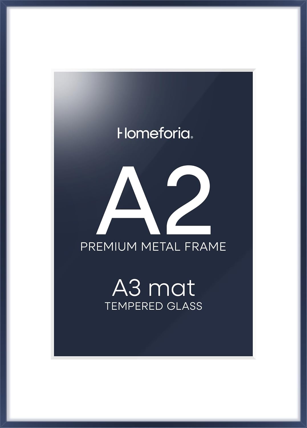 Homeforia A2 Poster Frame Navy Blue, High End Metal A2 Picture Frame Navy Blue with Mat A3 for Print, 16.5x23.4 Frame Matted to 11.7x16.5 Photo, 16.5 by 23.5 Frames, Tempered Glass, Wall Kit, Set of 1