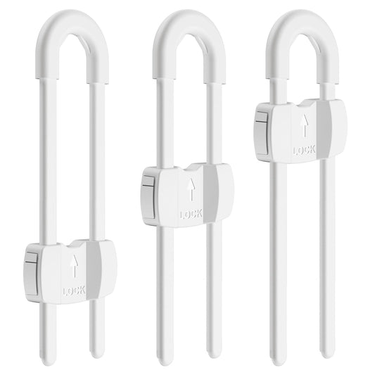 (3 pack white) 4 button Cabinet Locks, U-Shaped Proofing Drawers Safety Child Locks Adjustable, for Wardrobe,Kitchen,Bathroom,Drawer,Fridge,Cupboard Doors Knobs & Handles