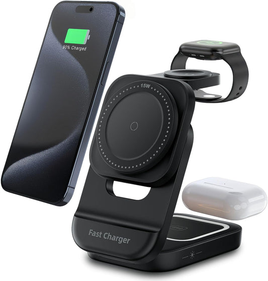 3 in 1 Charging Station for iPhone - Wireless Charger for Apple Products Multiple Devices - Charging Dock Stand for AirPods (for iPhone 17 16e 16 15 14 13 pro 12 11 X Max)