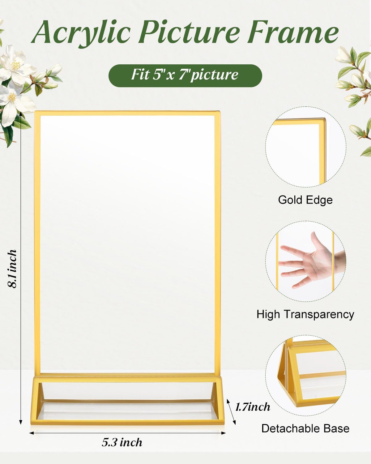 24 Pack 5x7 Gold Acrylic Sign Holders, Double Sided Picture Frame Stands, Clear Table Menu Holder Display Stand for Wedding Table Numbers, Restaurant Signs, Party, Office Photos