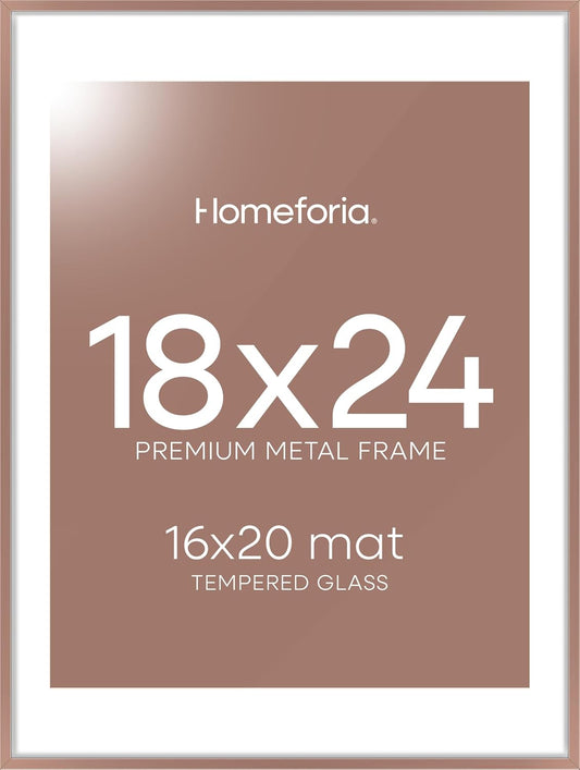 Homeforia 18x24 Poster Frame Mocha, High End Metal 18 x 24 Picture Frames with Mat 16 by 20 inch Photo, 18x24 Mocha Frame Matted to 16x20 Print, 24x18 Hanging Frame, Tempered Glass, Wall Kit, Set of 1