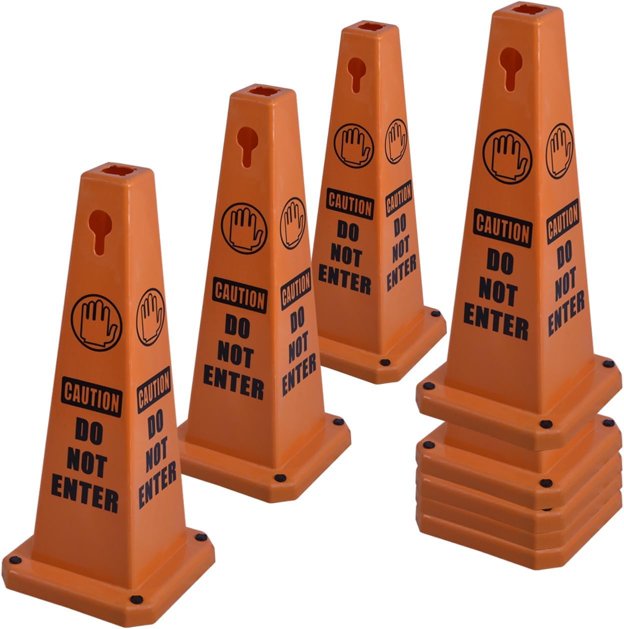 26.5" Caution Cones, 4-Sided Visible Safety Signs with Heavy Rubber Base, Warning for Slip & Fall Prevention, Indoor/Outdoor Use (8, Do Not Enter-Orange, 26.5 inch)