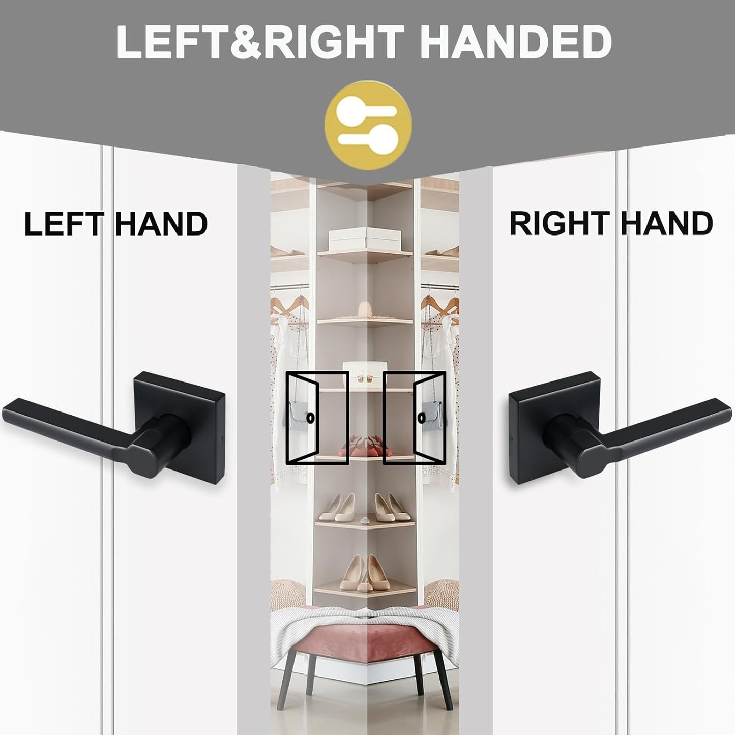 15 Pack Dummy Door Levers in Matte Black, Heavy Duty Interior Handle Lock for Closet Pantry, Non-Turning, Single Sided, Reversible for Left/Right Hand