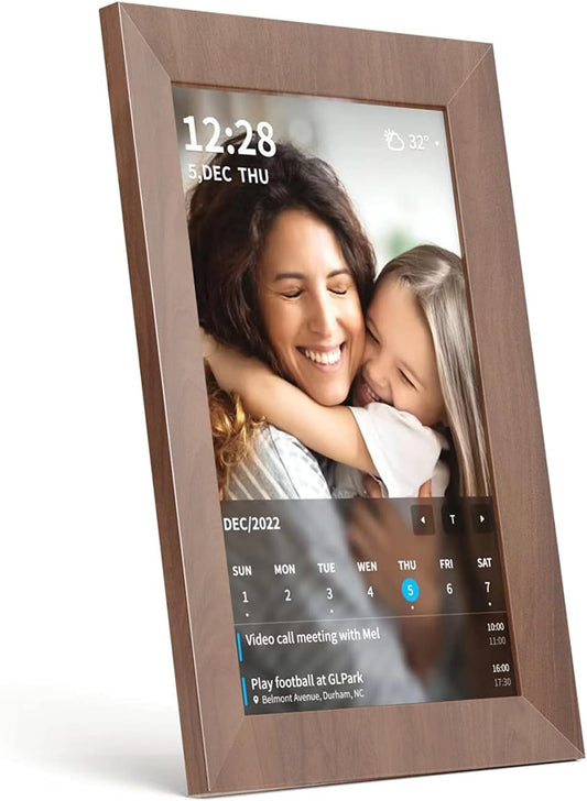 10.1 Inch Smart Wi-Fi Digital Calendar (Wood Grain) - Displays Your Photos, Wi-Fi Sync with Google Calendar, Wide Angle HD View