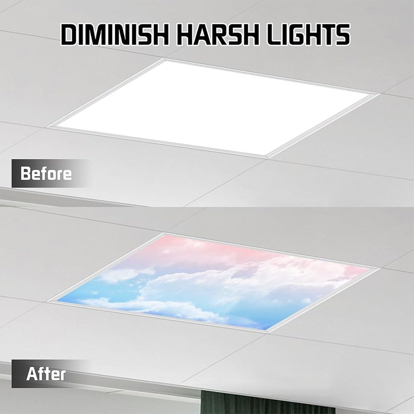 2PCS Fluorescent Light Cover for Ceiling Light Classroom-Cloud Magnetic Light Cover Fluorescent Light Shade Panel,Decorative Film Filter for Reducing Harsh Glare Flicker Home School Office Decorations