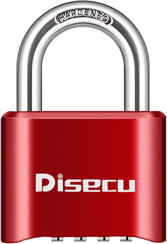 1 Pack disecu Heavy Duty 4 Digit Combination Lock, Outdoor Waterproof Padlock for School Gym Locker, Storage Unit, Shed, Fence, Gate, Toolbox (Red)