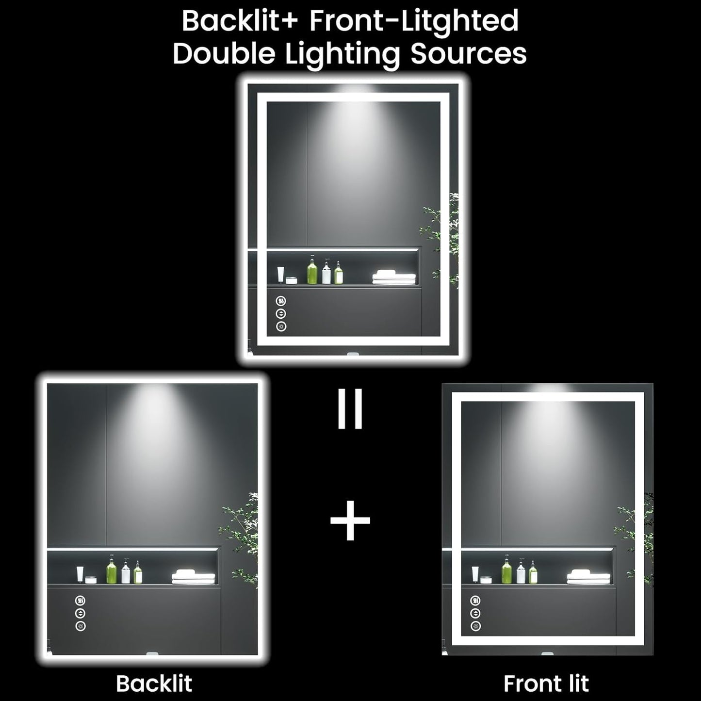 28X36 LED Bathroom Mirror with Lights, Anti-Fog, Backlit + Front Lit, Lighted Bathroom Vanity Mirror for Wall, Memory Function, Dimmable, Tempered Glass, Shatter-Proof