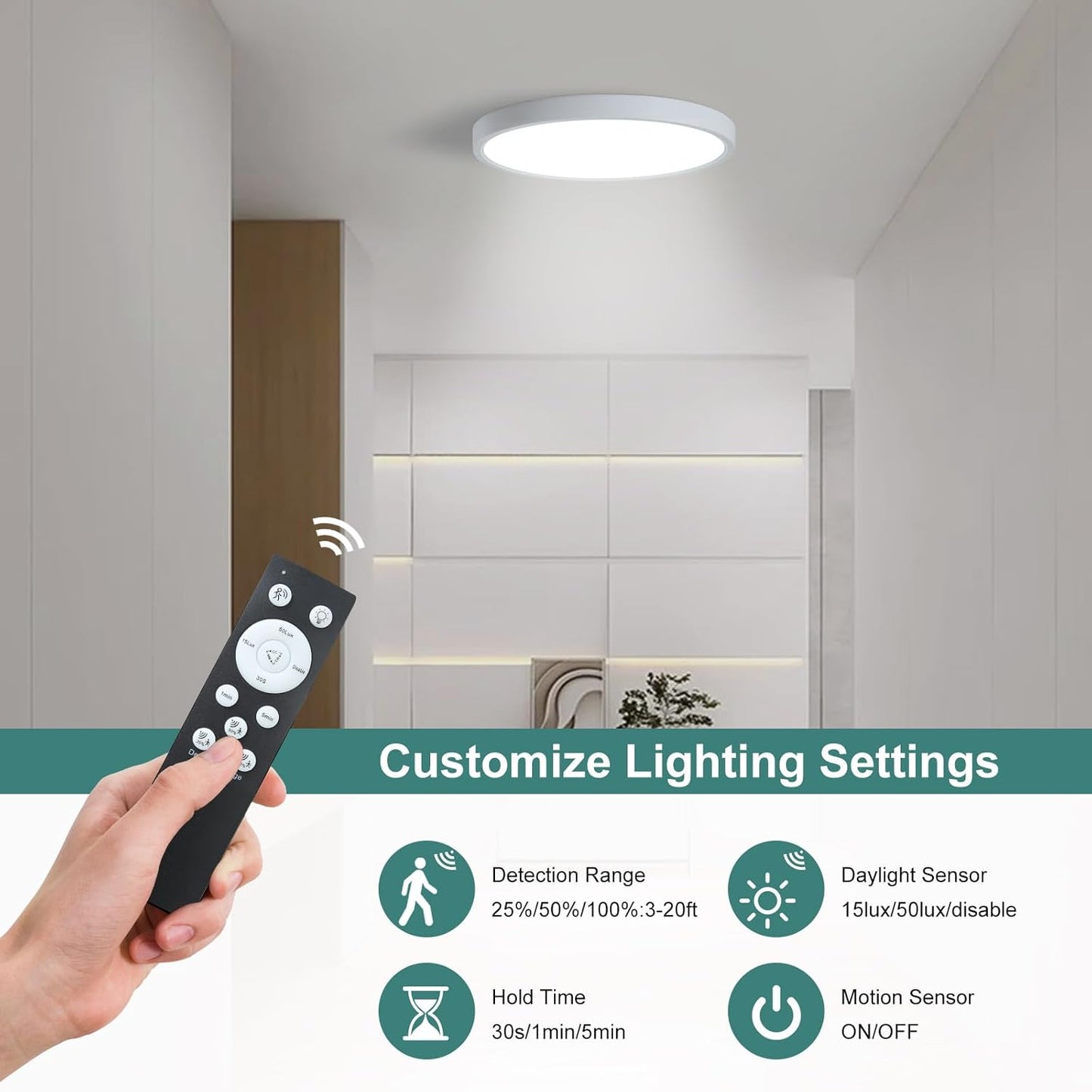 2 Pack ZSYUBO 12 Inch Motion Sensor Ceiling Light Wired,24w Flush Mount Light Fixture Round, Motion Sensor Light Indoor for Closet Hallway Porch Laundry Basement Garage Pantry, 3000k/4000k/6000k White