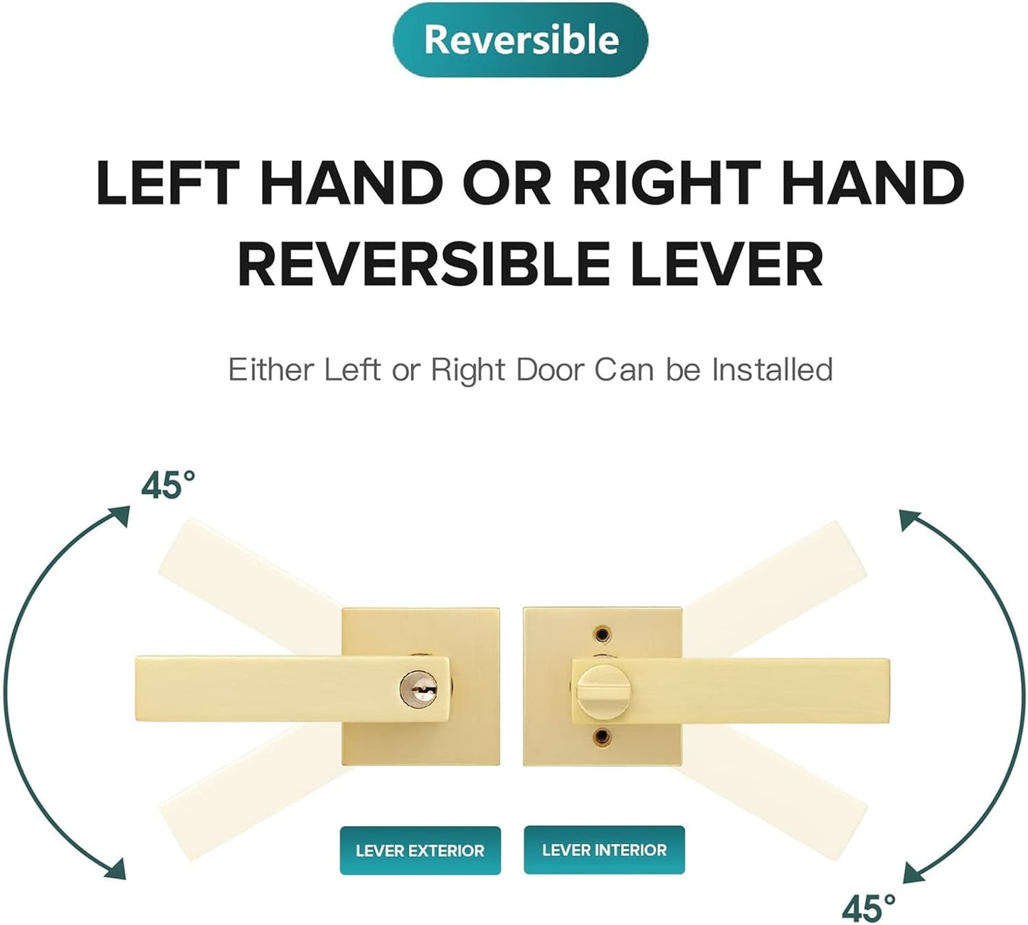 2 Pack Gold Door Handles Interior with Keys(Keyed Alike), Exterior Door Handles Brass Door Knobs, Gold Door Knobs Interior and Locked Inside with Button, Left or Right Handing