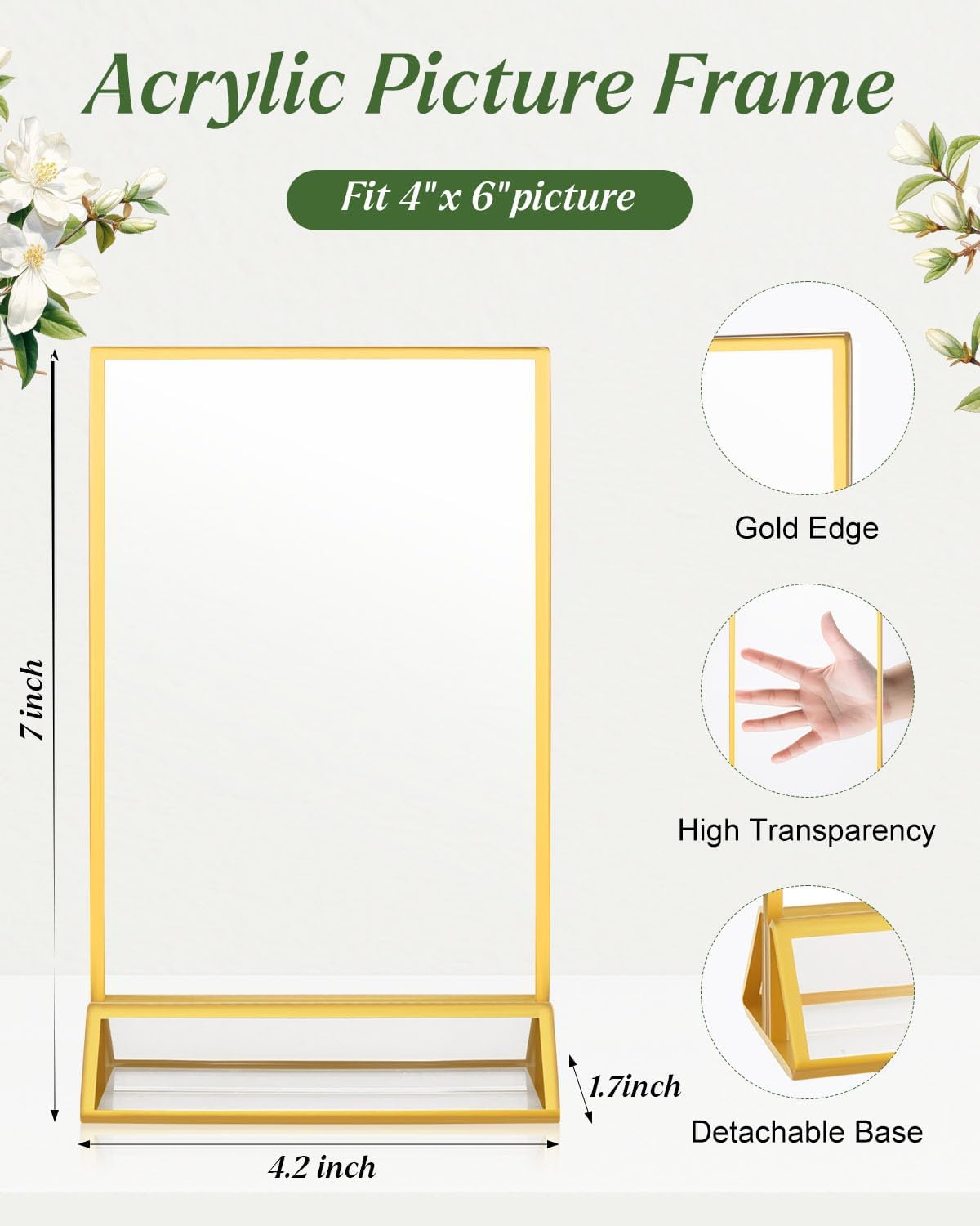 12 Pack Gold Acrylic Sign Holders 4x6, Double Sided Vertical Stand Clear Picture Frame Stands, Menu Flyer Holder for Wedding Table Numbers, Restaurant Signs, Party and Office Photos