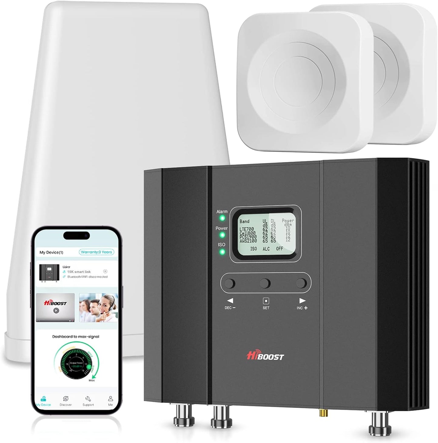 HiBoost Cell Phone Booster for Multiroom, Boost Cellular Signal up to 10,000 sq ft for All U.S. Carriers | Cell Phone Signal Boosters with 2 Inside Antennas Set for Homes & Offices 2-Story