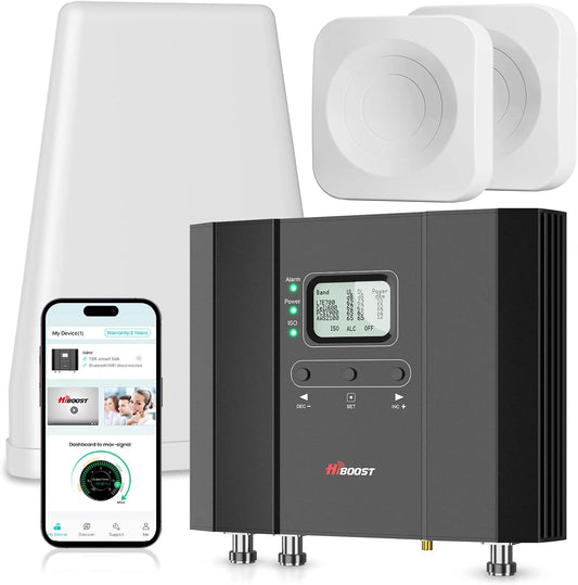 HiBoost Cell Phone Booster for Multiroom, Boost Cellular Signal up to 10,000 sq ft for All U.S. Carriers | Cell Phone Signal Boosters with 2 Inside Antennas Set for Homes & Offices 2-Story