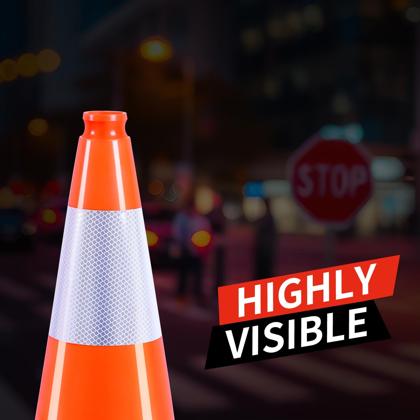 (8 Pack) 18 Inch Heavy Duty Traffic Cones with Reflective Collars, PVC Orange Safety Cones & Black Weighted Base for Parking Lots, Construction, Road Control