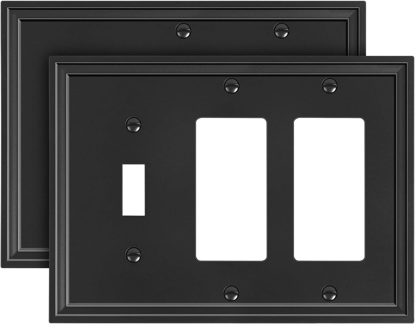 2-Pack Combo Toggle/Double Decorator Light Switch Cover Plate, Black Modern Decorative Electrical Outlet Covers, Bamboo Fiber Wall Switch Plates and Outlet Covers
