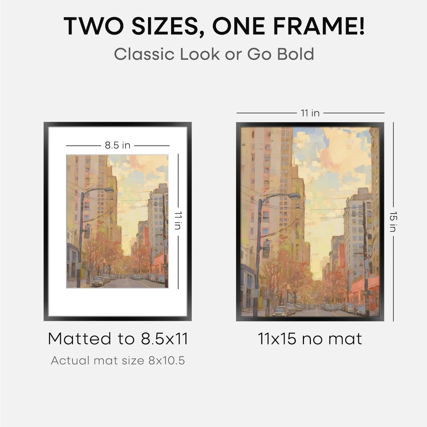 Homeforia Black 11x15 Picture Frame, High End Metal 11x15 Poster Frames with Mat 8.5x11, 11 x 15 Black Frames Matted to 8.5 x 11 inch Photo, 11 by 15 Hanging Frames, Tempered Glass, Wall Kit, Set of 1