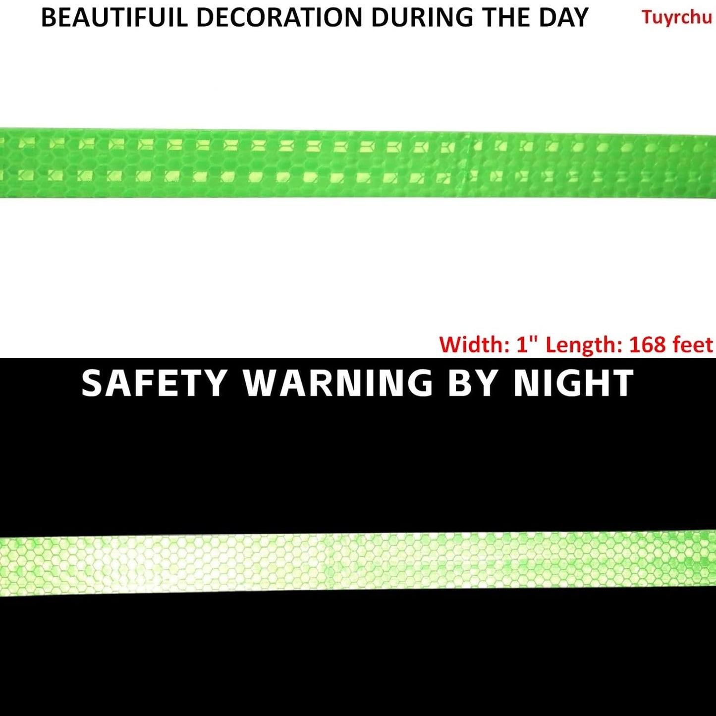 Green Reflective Tape Outdoor Waterproof 1 inch Wide, High Visibility Warning Industrial Marking Tape, Safety Stickers (168 feet)