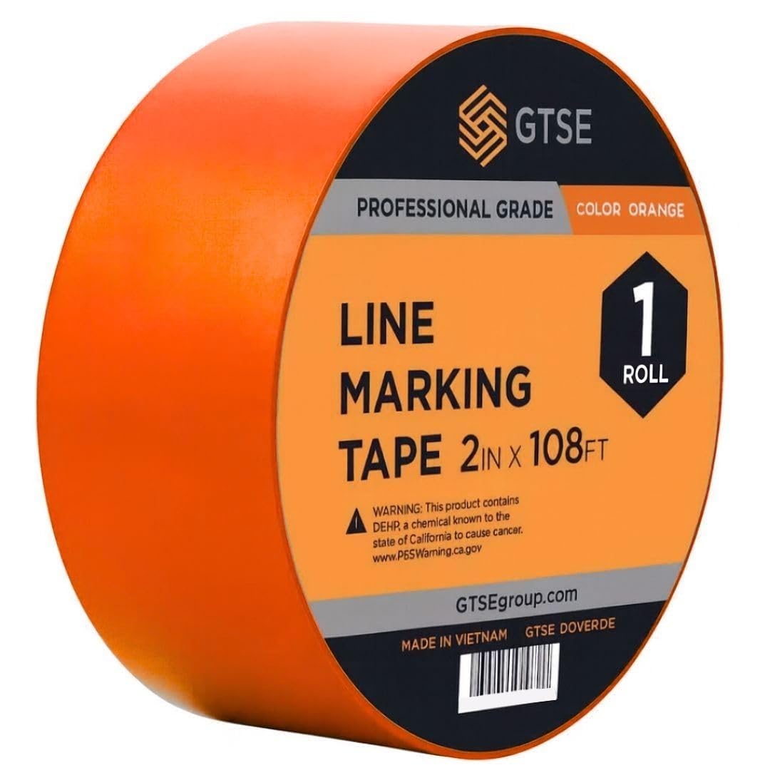 GTSE 2 inch x 108 ft Orange PVC Vinyl Floor Tape, 48 Rolls, Safety Marking Tape, 6 mil Thick, Suitable for Dance Floors, Gyms, Warehouses, Sports Facilities