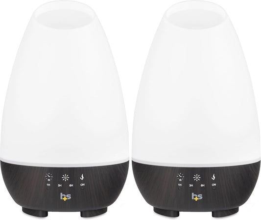 HealthSmart Essential Oil Diffuser, 500ML, Large Room Coverage | Adjustable Timer | Multiple Mist Modes | 7 LED Colors | Pack of 2