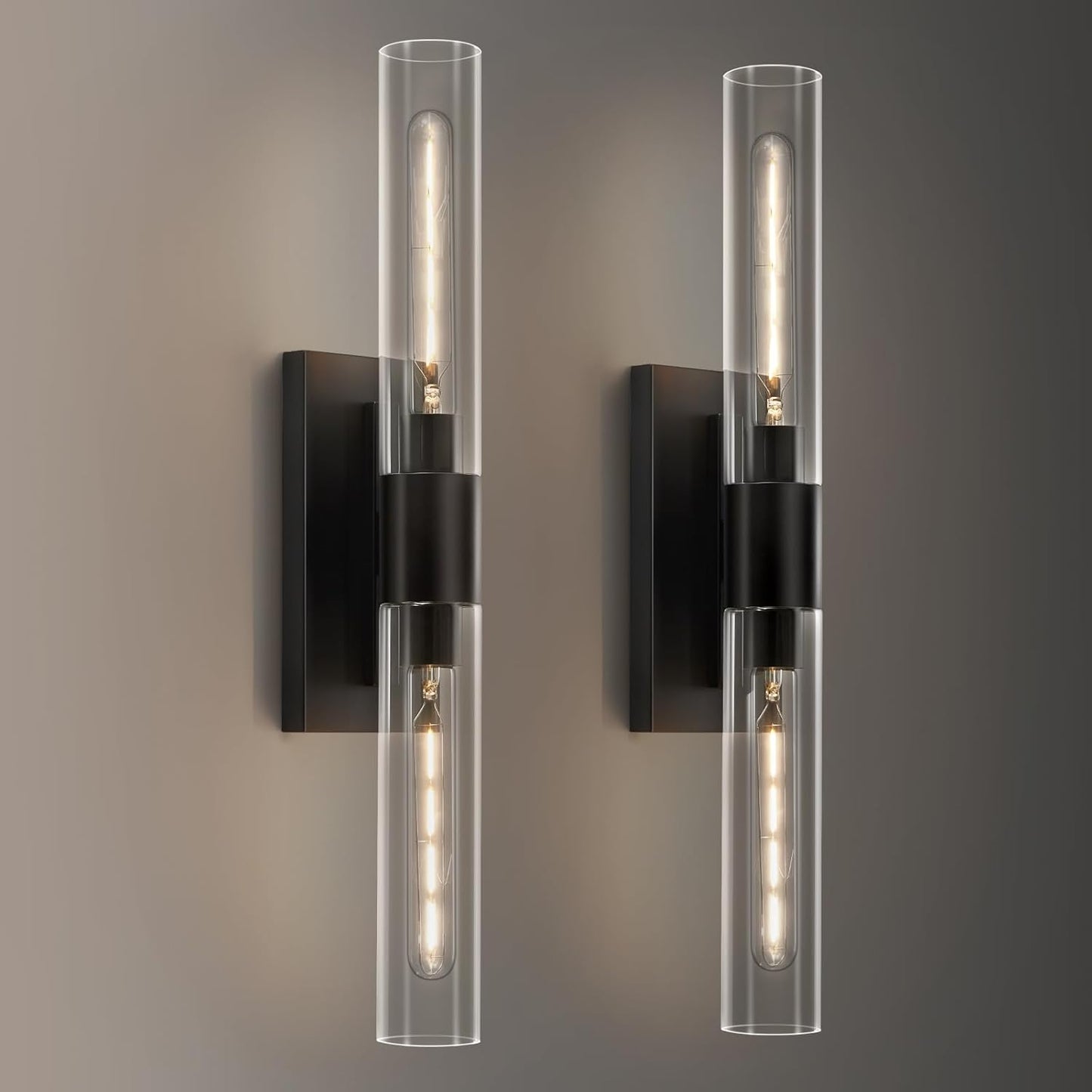 24.8" L Wall Sconces Set of 2, Black Wall Lights Fixtures Morden Cylinder Wall Light for Bathroom Vanity Light Indoor Wall Mounted Lamps for Living Room,Bedroom,Hallway