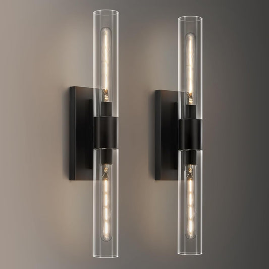 24.8" L Wall Sconces Set of 2, Black Wall Lights Fixtures Morden Cylinder Wall Light for Bathroom Vanity Light Indoor Wall Mounted Lamps for Living Room,Bedroom,Hallway