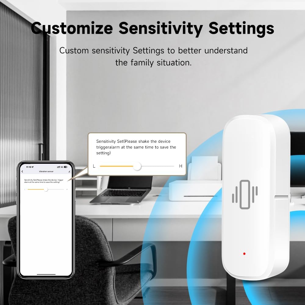 2.4G WiFi Vibration Sensor Shock Alarm Detector SmartLife/Tuya Smart App Notification for Indoor Window Security Door Alarm