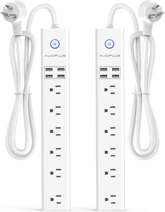 2 Pack Surge Protector Power Strip - 10FT Long Extension Cord with Multiple Outlets, 6 Widely Outlets 4 USB Charging Ports, Flat Plug Overload Surge Protection, Wall Mount for Home, Office ETL Listed
