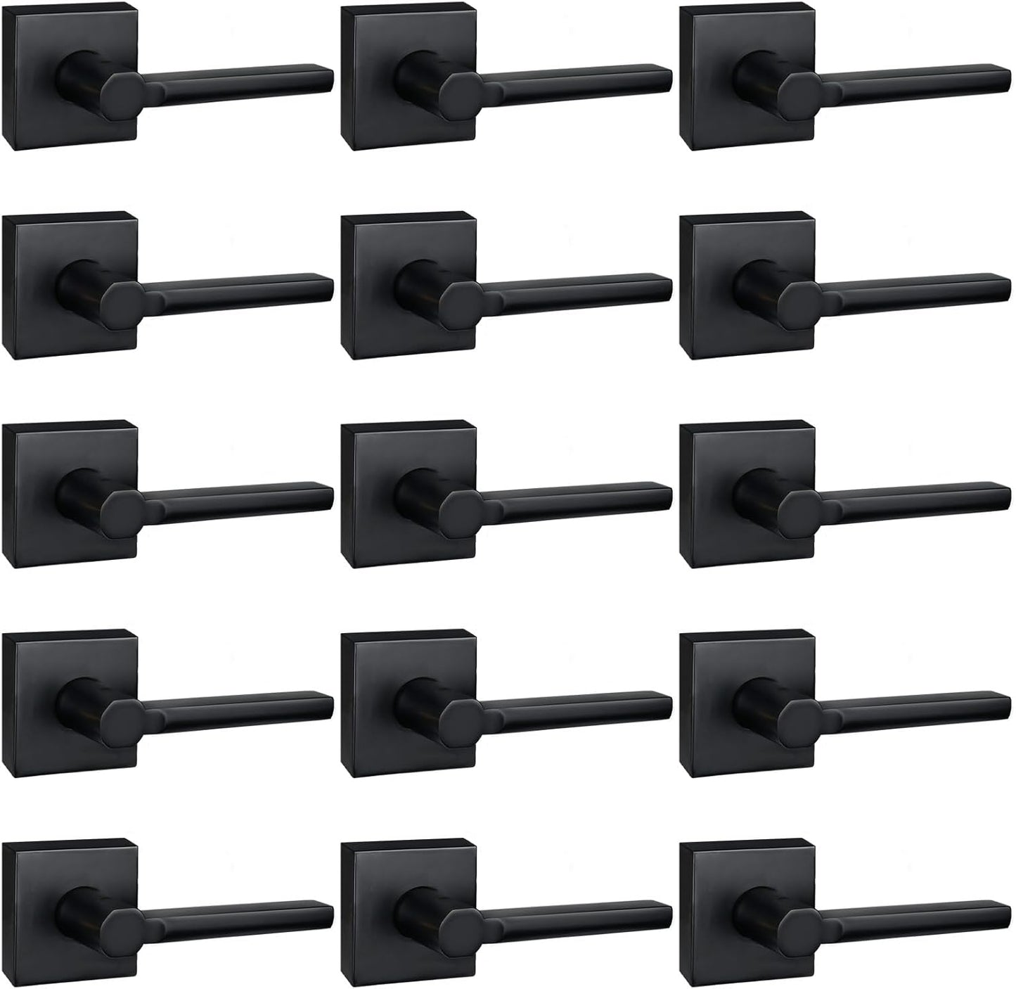 15 Pack Dummy Door Levers in Matte Black, Heavy Duty Interior Handle Lock for Closet Pantry, Non-Turning, Single Sided, Reversible for Left/Right Hand