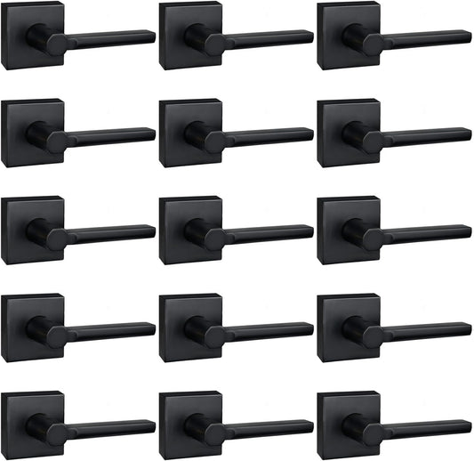 15 Pack Dummy Door Levers in Matte Black, Heavy Duty Interior Handle Lock for Closet Pantry, Non-Turning, Single Sided, Reversible for Left/Right Hand