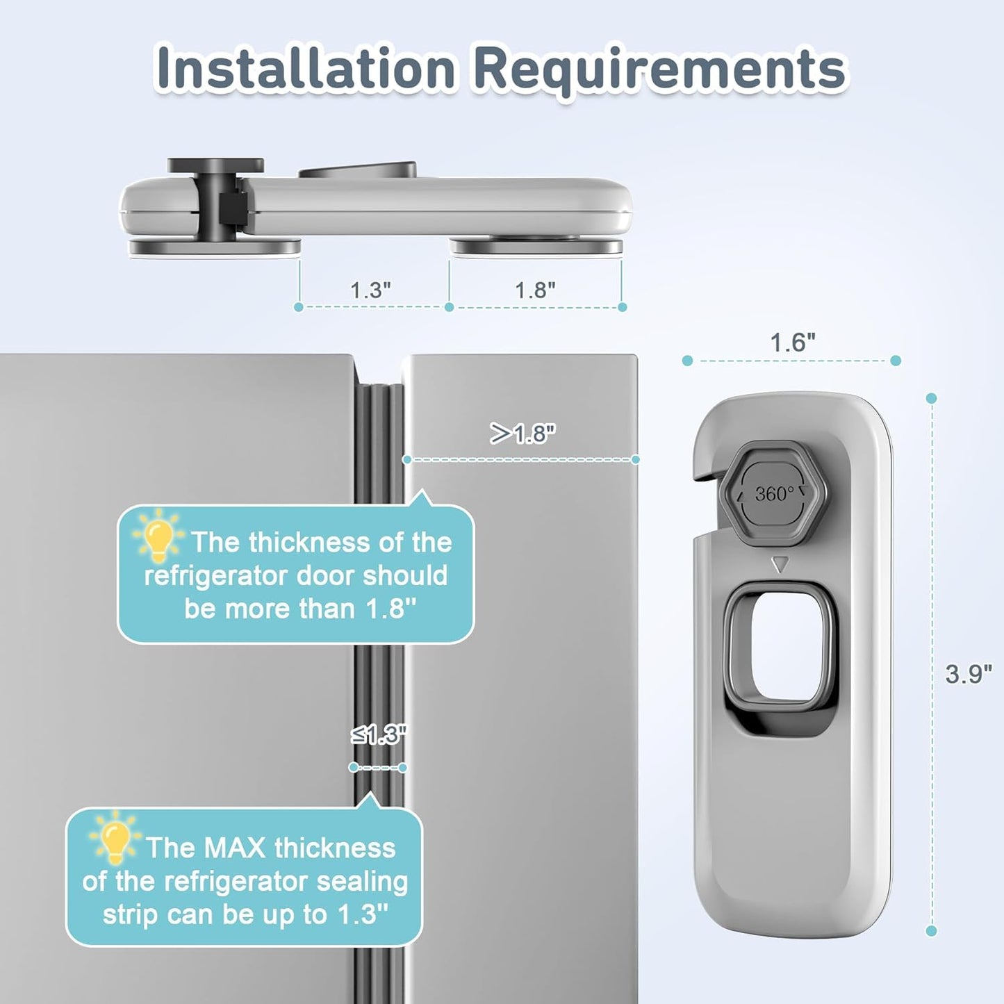 2 Pack Child Proof Refrigerator Locks, Fridge Locks for Kids Safety with Sticky 3M Adhesives Pads, Freezer Door Latches for Toddlers and Baby, Ideal for Upright Freezer, Ovens, Cabinets Door