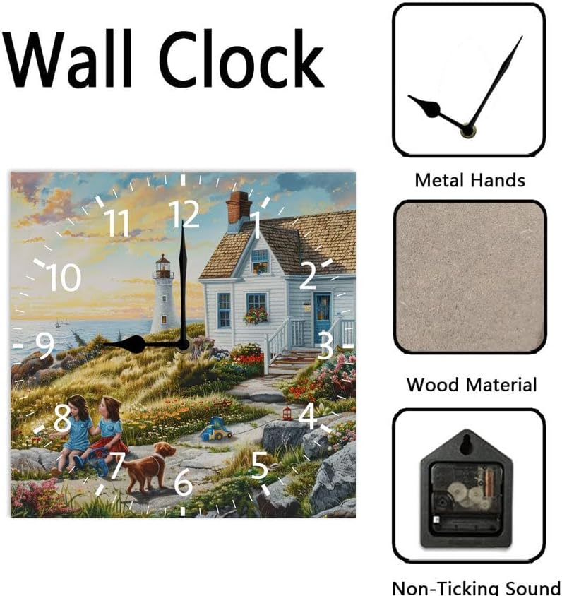 10 in Beach Path -266 Wood Wall Clock – Digital Time Display, Smart Home Compatible for Bedside or Workspace