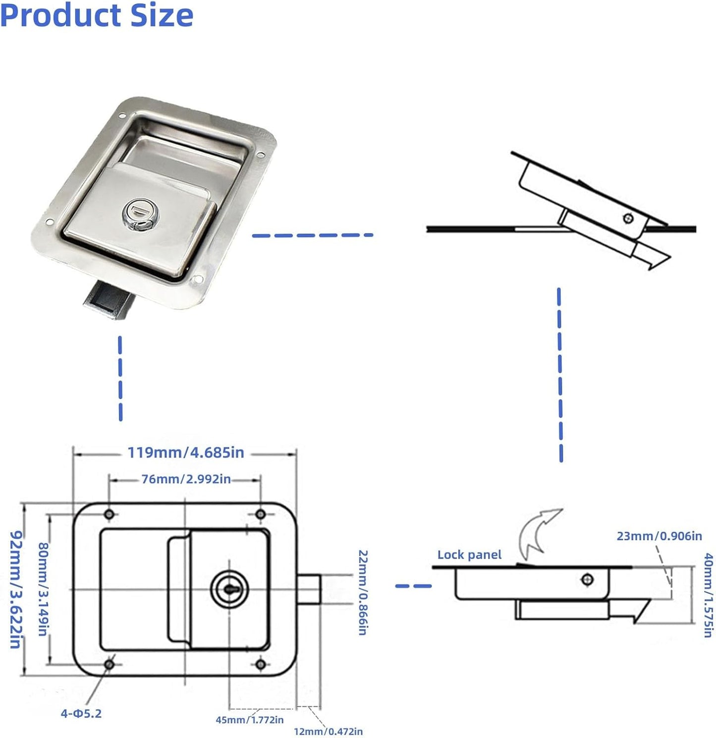 6 Pack Stainless Door Lock Heavy Duty Flush Mount Handle Latch for Trailer Toolbox RV Handle Latch with Gasket Keys