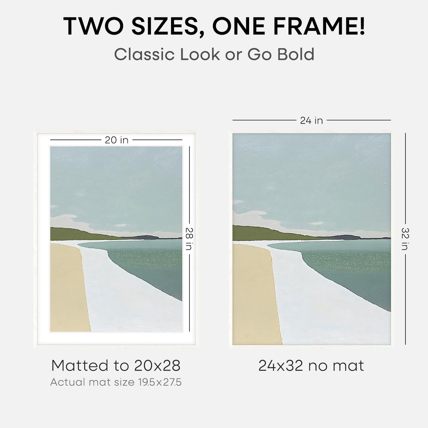 Homeforia 24x32 Picture Frame White Wood, High End Oak 24 x 32 Poster Frame with Mat 20 by 28 for Photo, 24x32 Large Wooden Picture Frame Matted to 20x28, 32x24 Thin Frames, Tempered Glass, Wall Kit, Set of 1